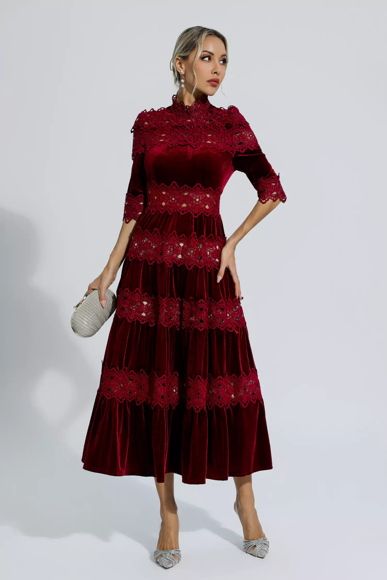 Eliot Wine Red Cut Out Long Sleeve Dress