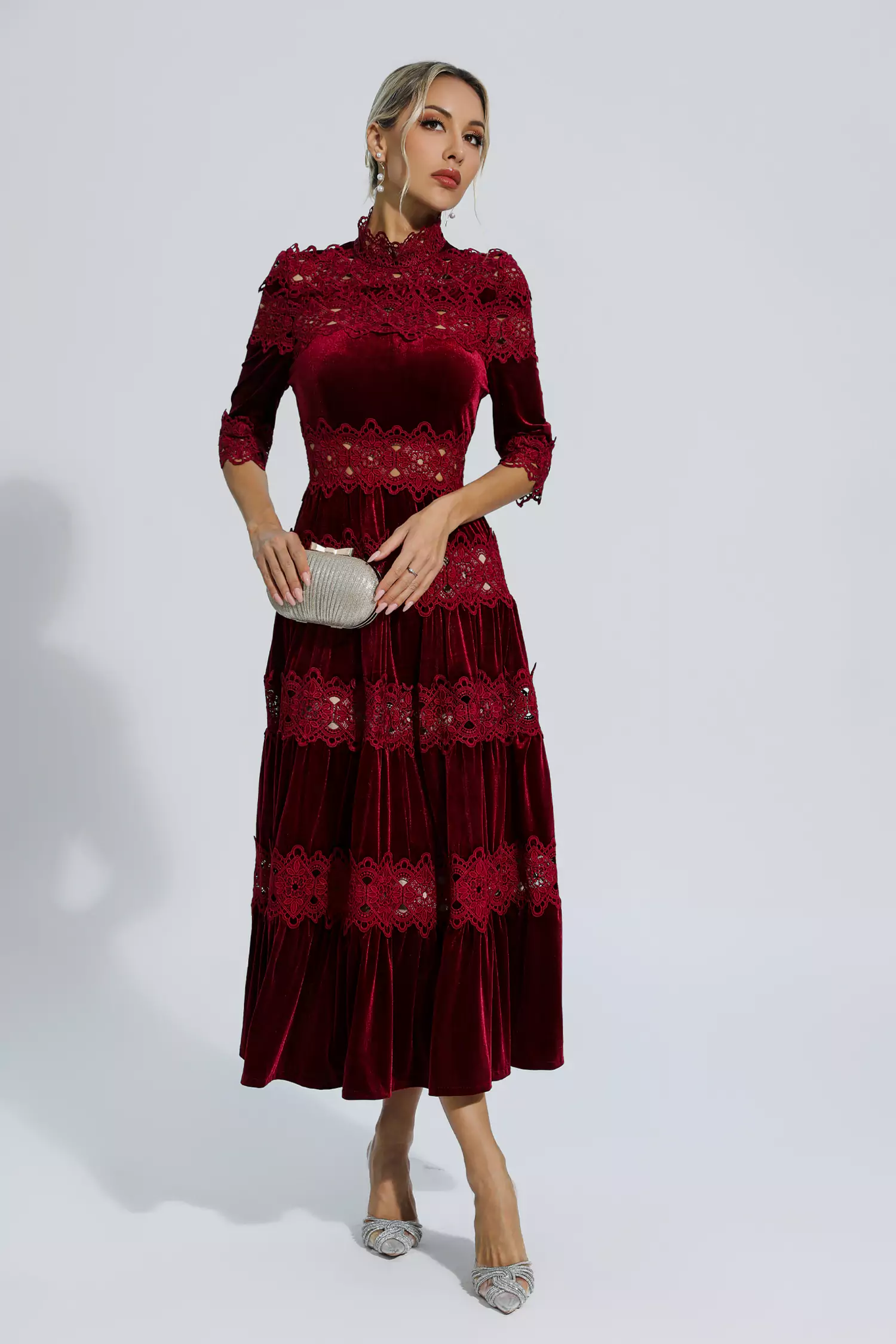Eliot Wine Red Cut Out Long Sleeve Dress