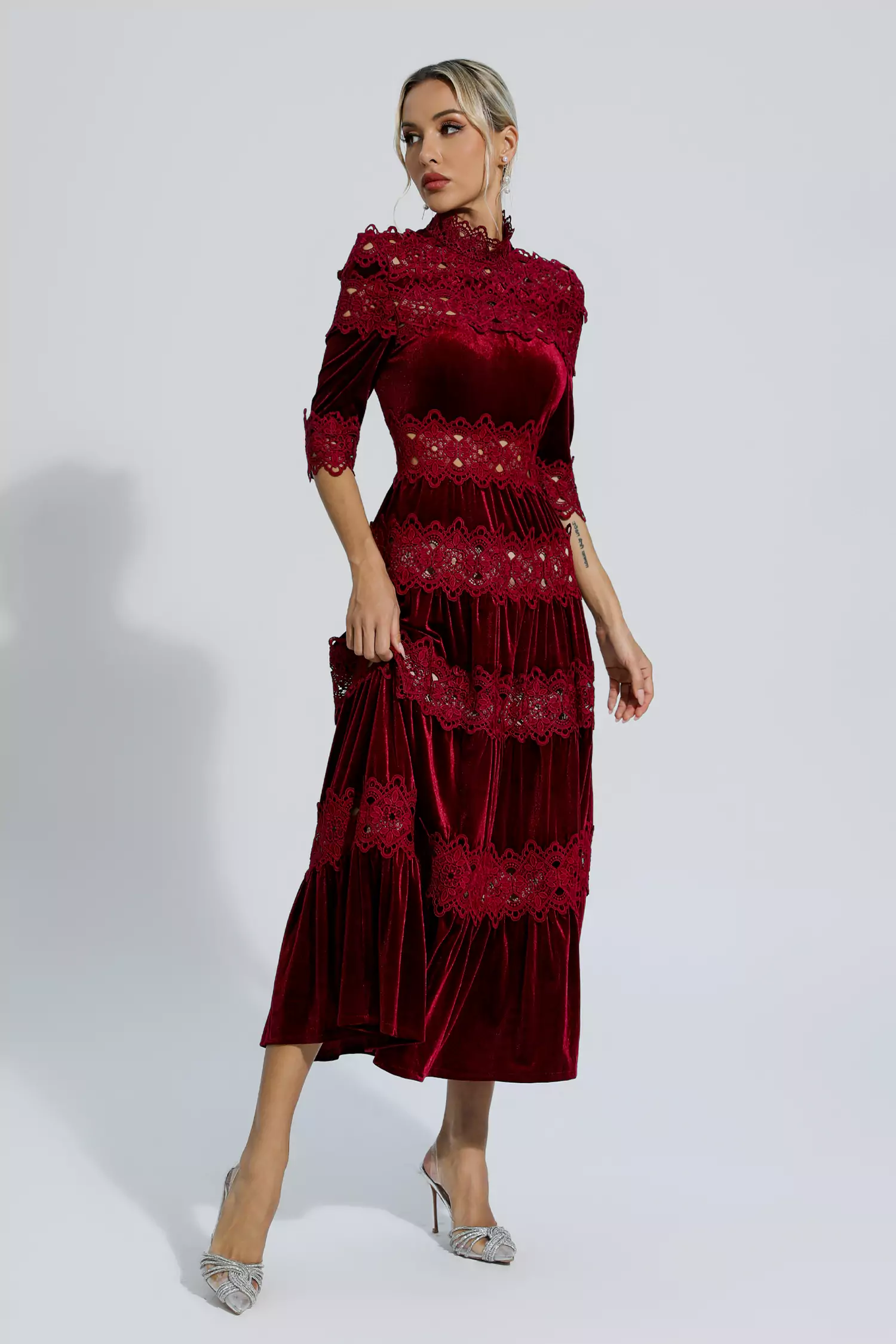 Eliot Wine Red Cut Out Long Sleeve Dress