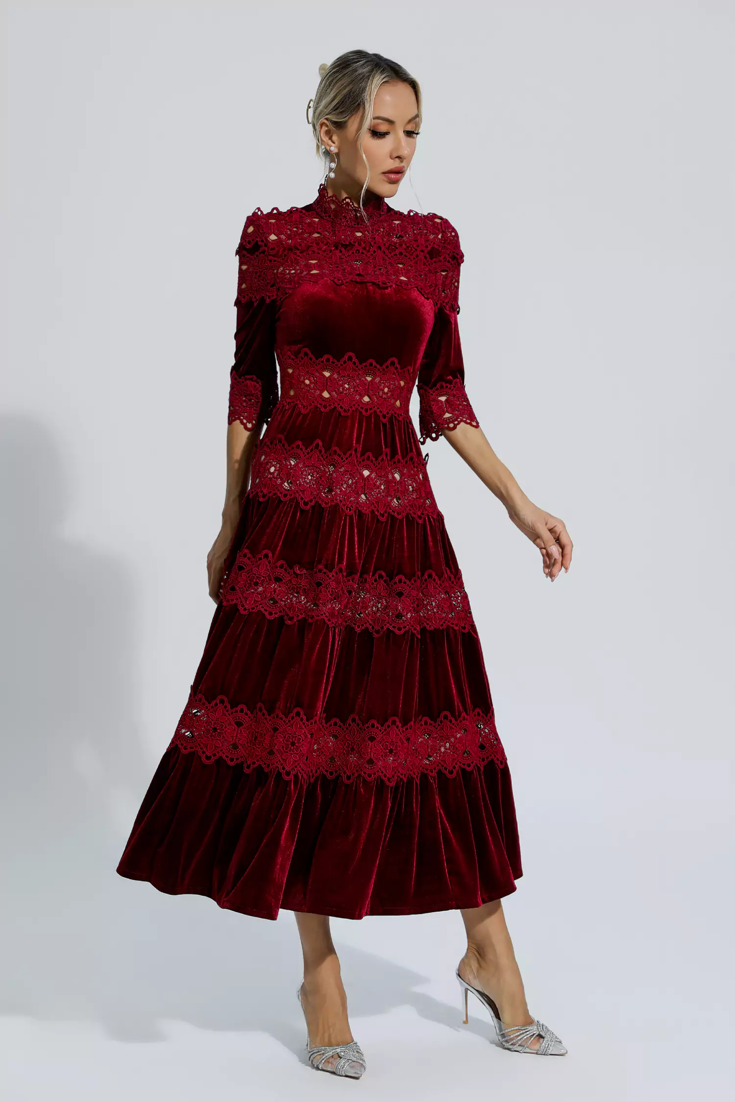 Eliot Wine Red Cut Out Long Sleeve Dress