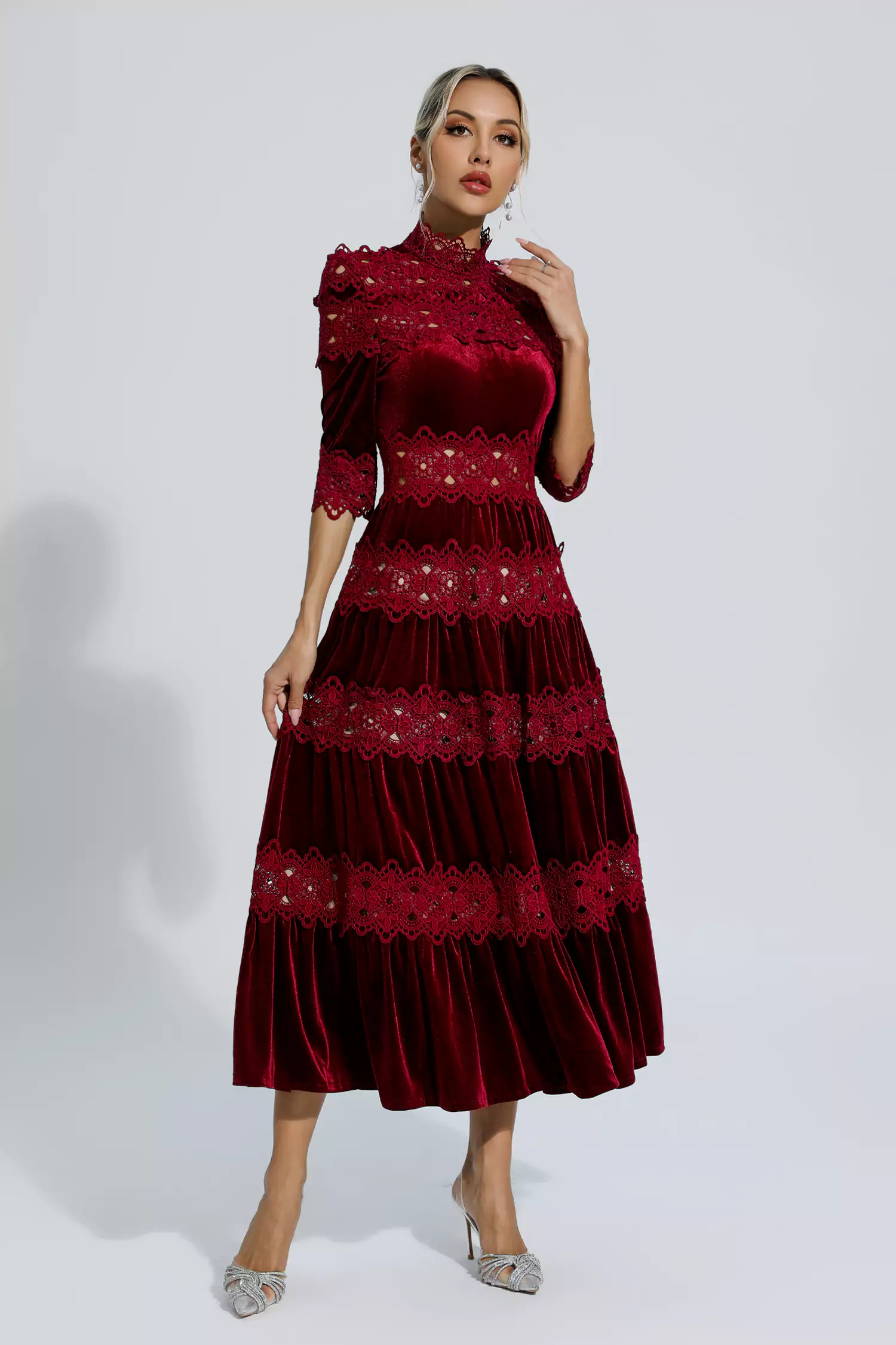 Eliot Wine Red Cut Out Long Sleeve Dress
