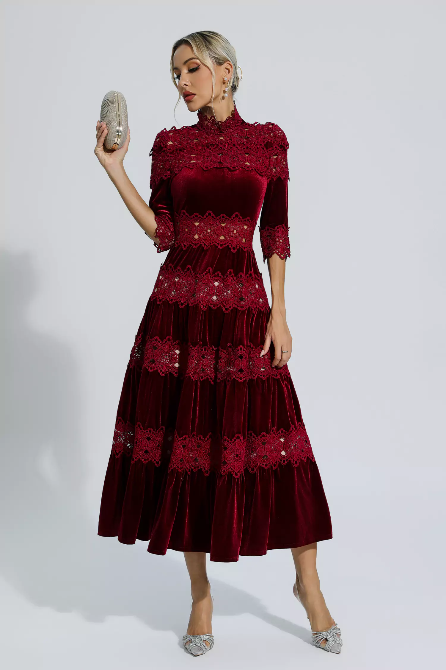 Eliot Wine Red Cut Out Long Sleeve Dress