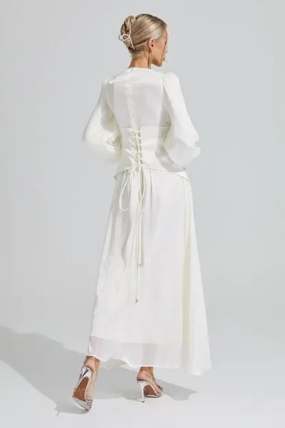 Eris White Ruched Waist Ball Gown