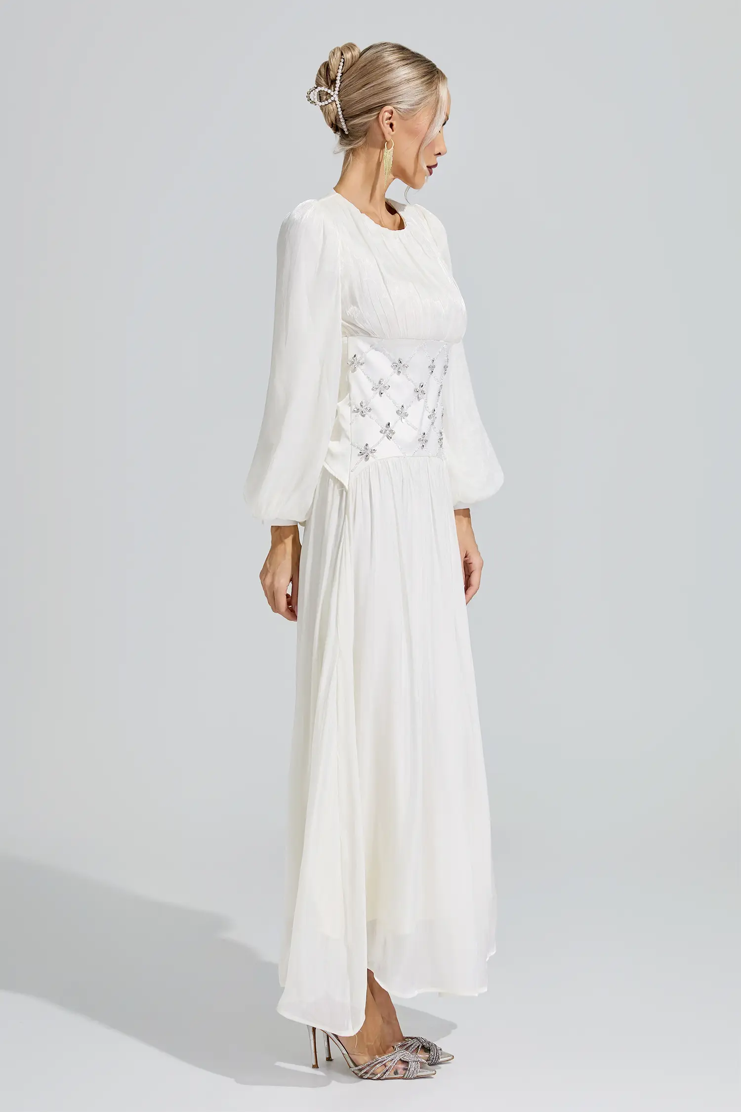 Eris White Ruched Waist Ball Gown
