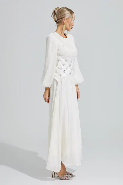 Eris White Ruched Waist Ball Gown