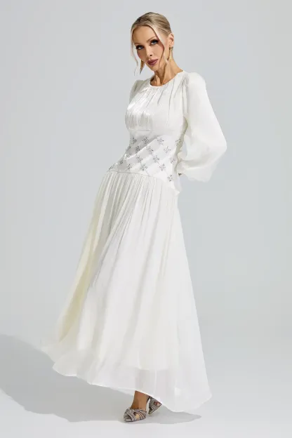 Eris White Ruched Waist Ball Gown