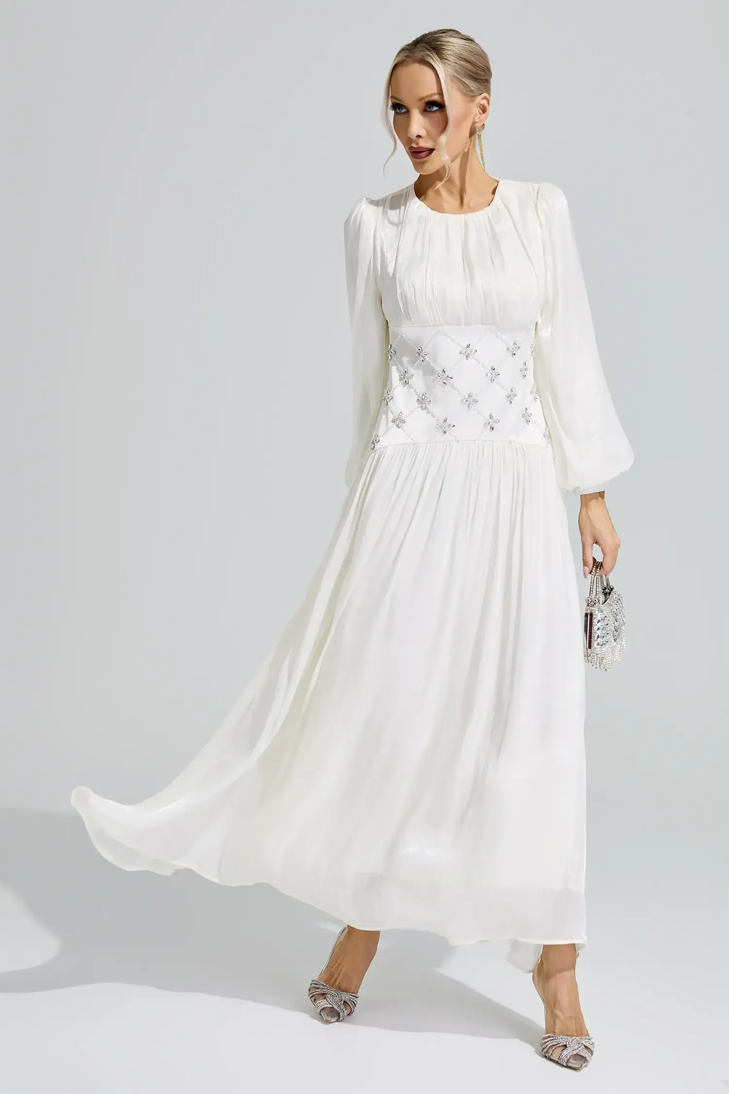 Eris White Ruched Waist Ball Gown