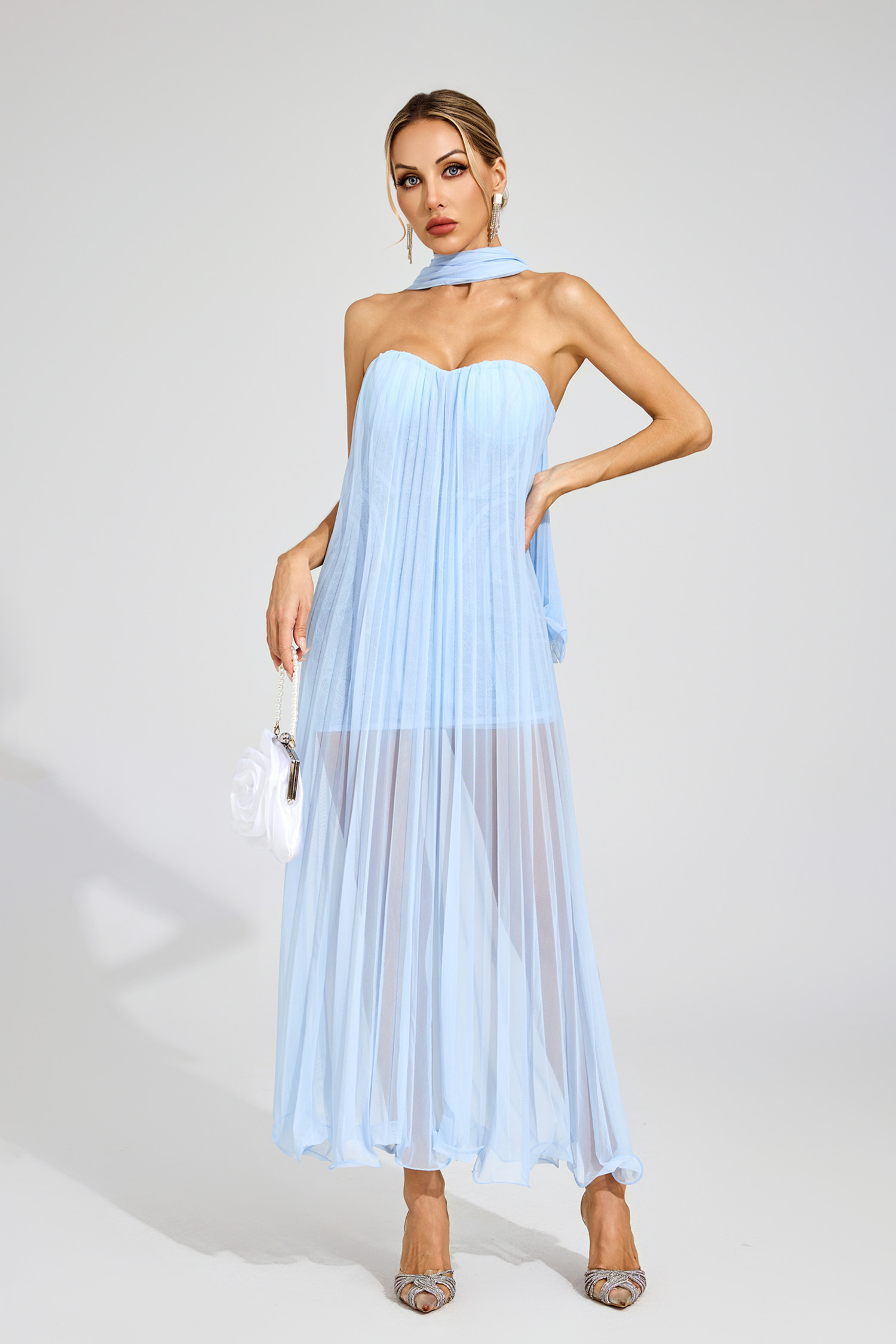 Patience Blue Mesh Midi Dress