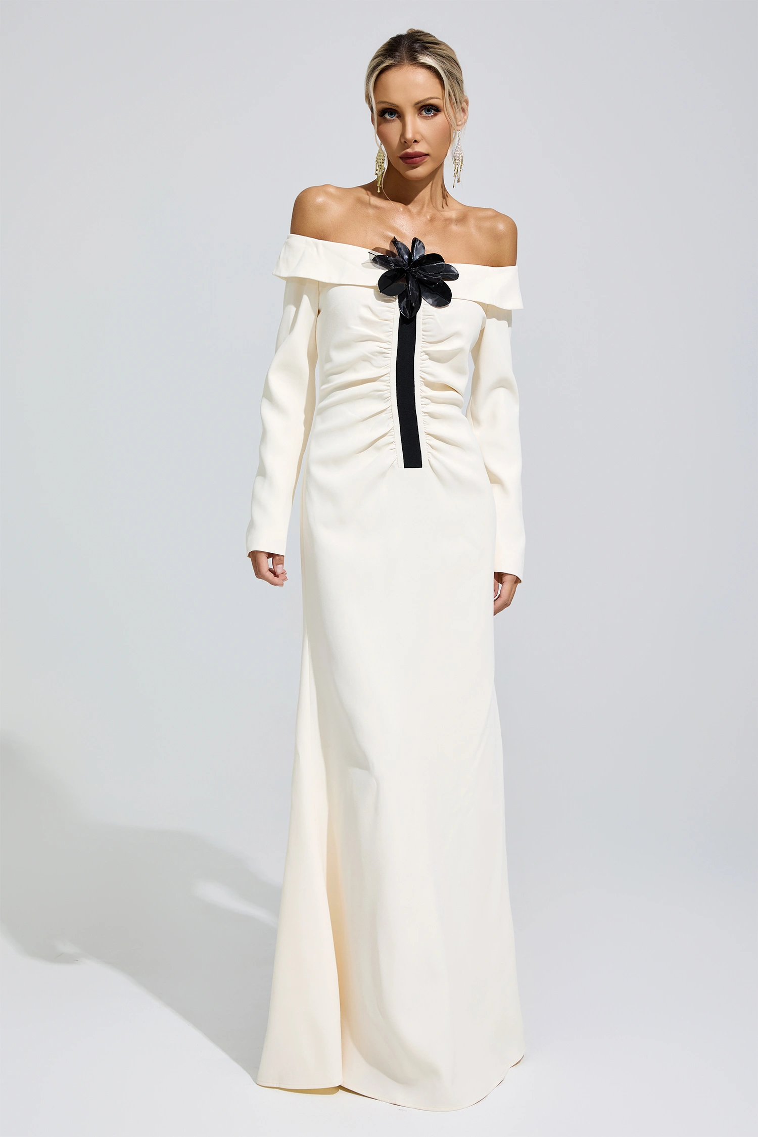 Bingen White Off Shoulder Flower Dress