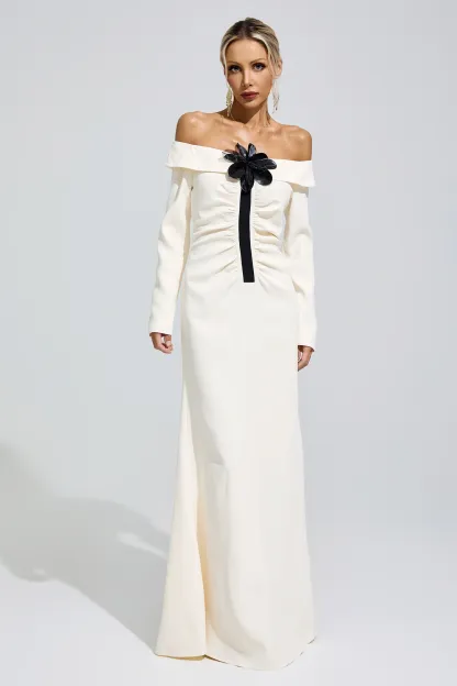 Bingen White Off Shoulder Flower Dress
