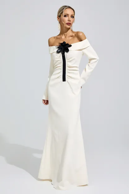Bingen White Off Shoulder Flower Dress