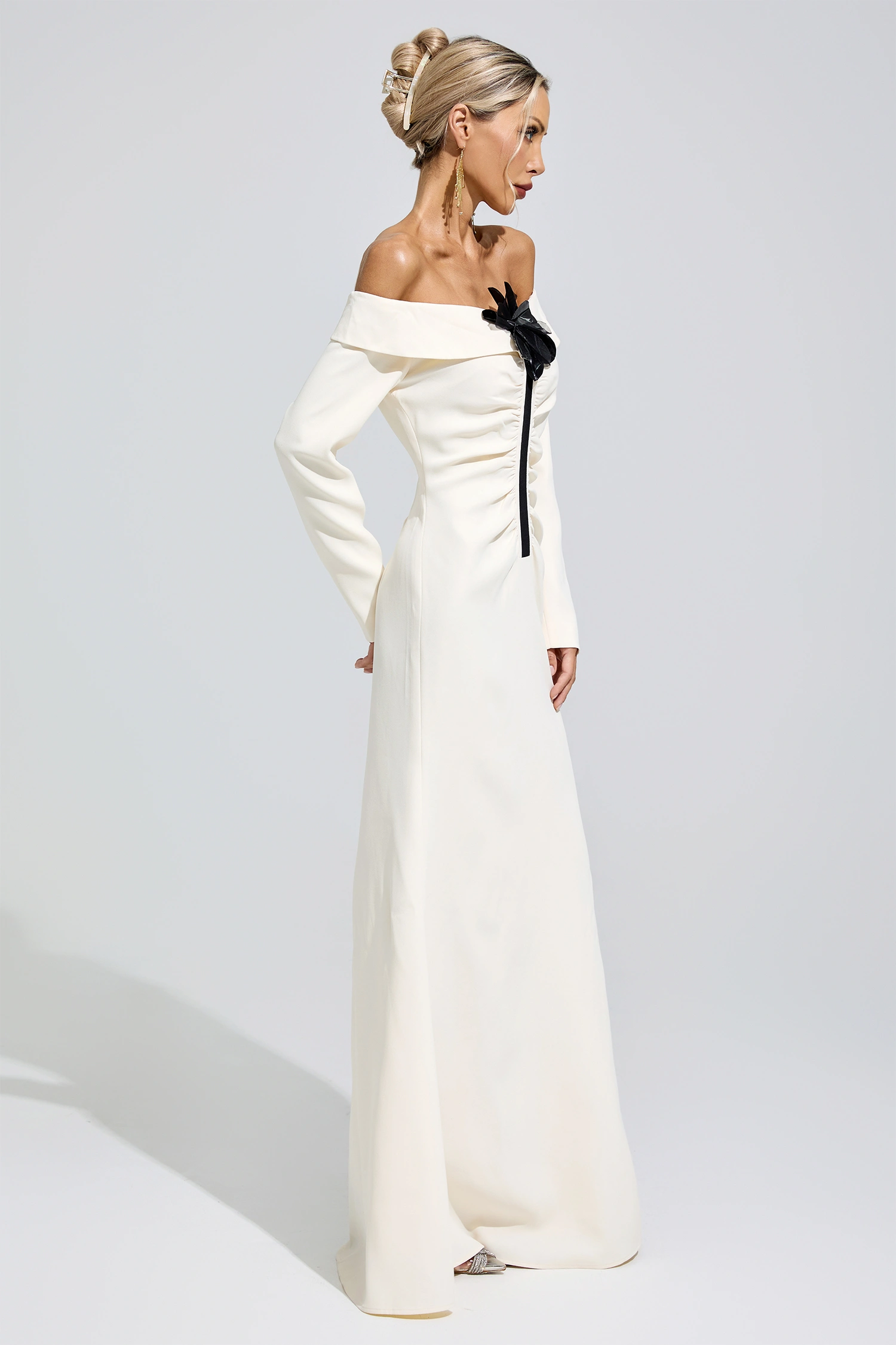 Bingen White Off Shoulder Flower Dress