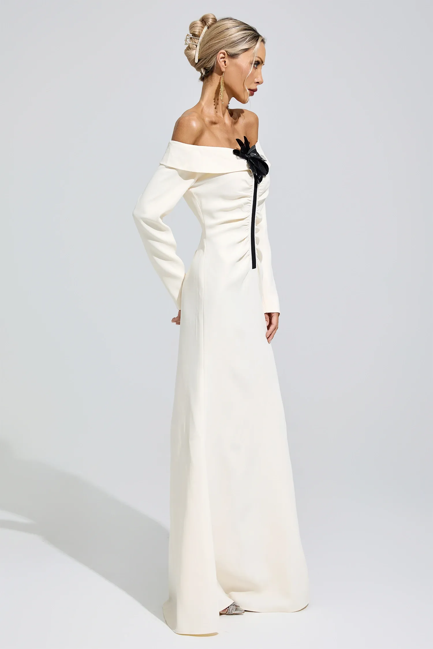 Bingen White Off Shoulder Flower Dress
