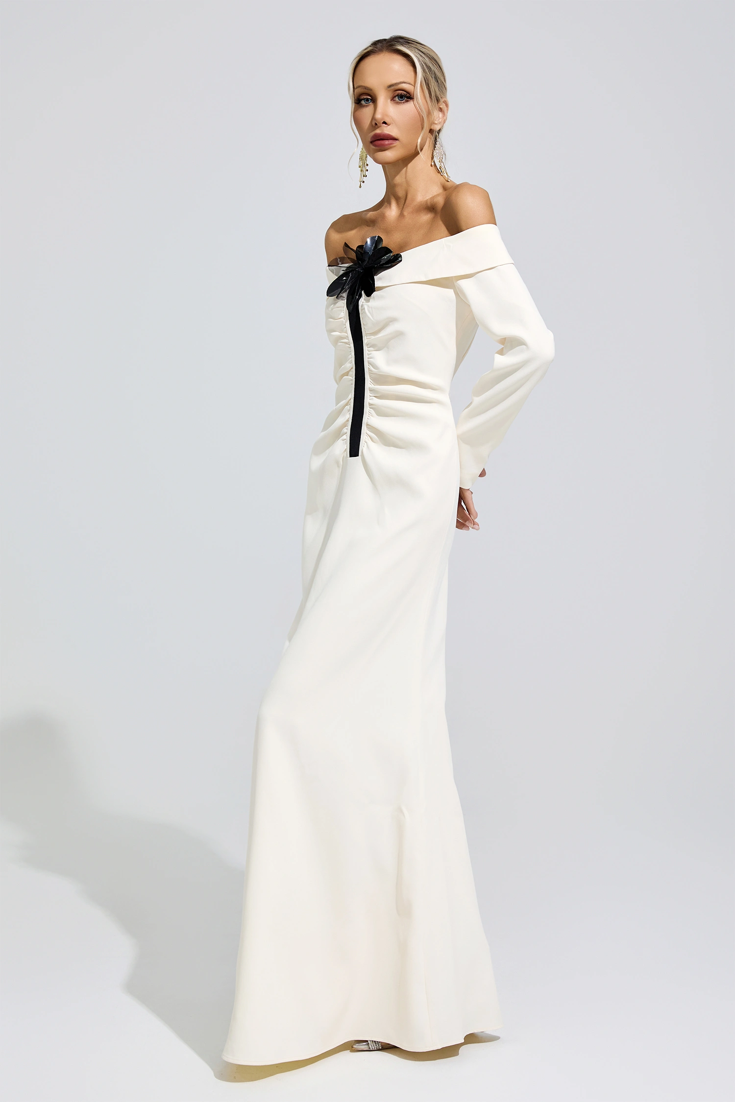 Bingen White Off Shoulder Flower Dress