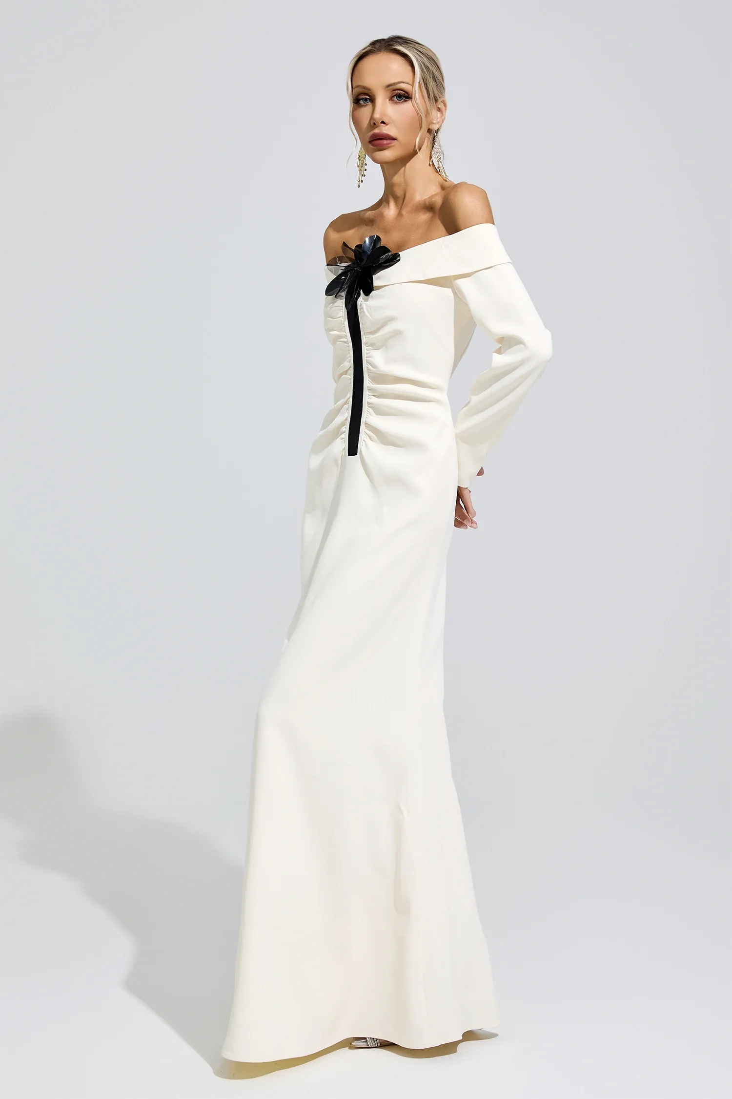 Bingen White Off Shoulder Flower Dress