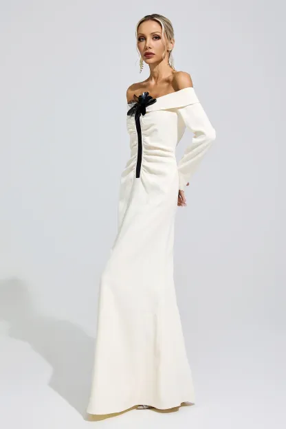 Bingen White Off Shoulder Flower Dress