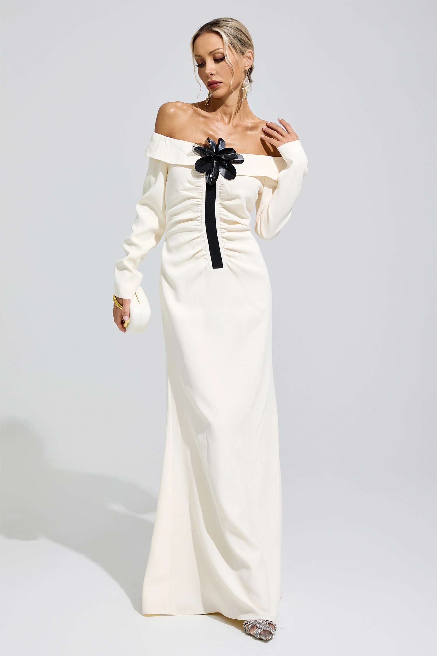 Bingen White Off Shoulder Flower Dress