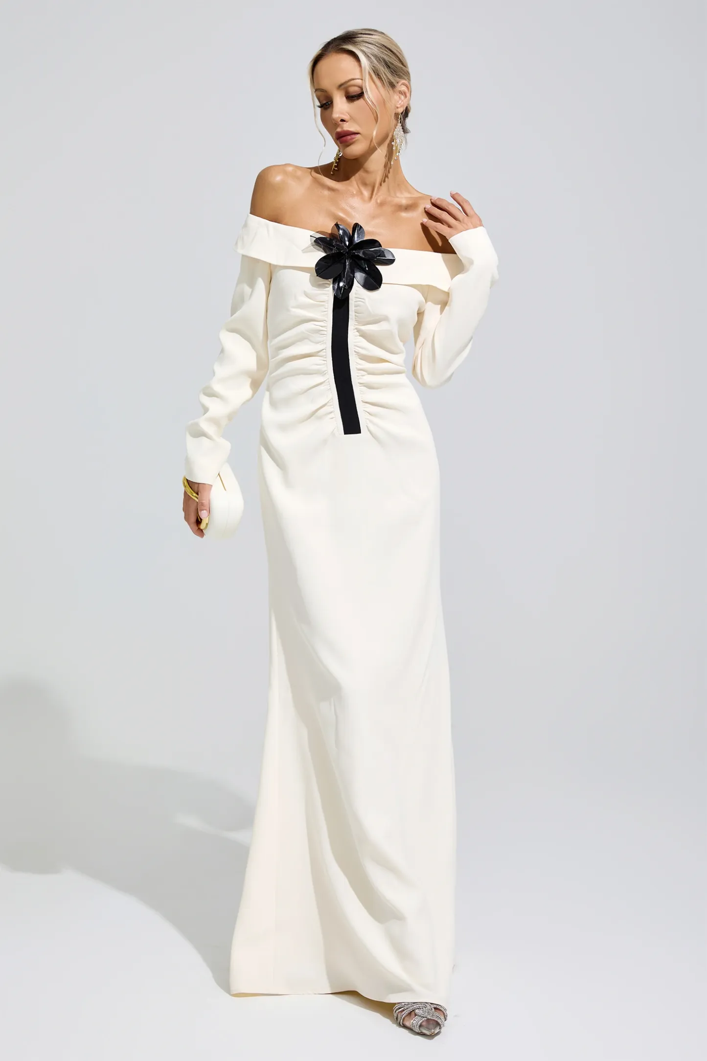 Bingen White Off Shoulder Flower Dress