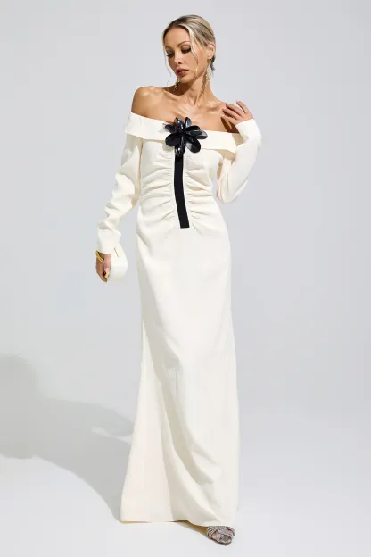 Bingen White Off Shoulder Flower Dress