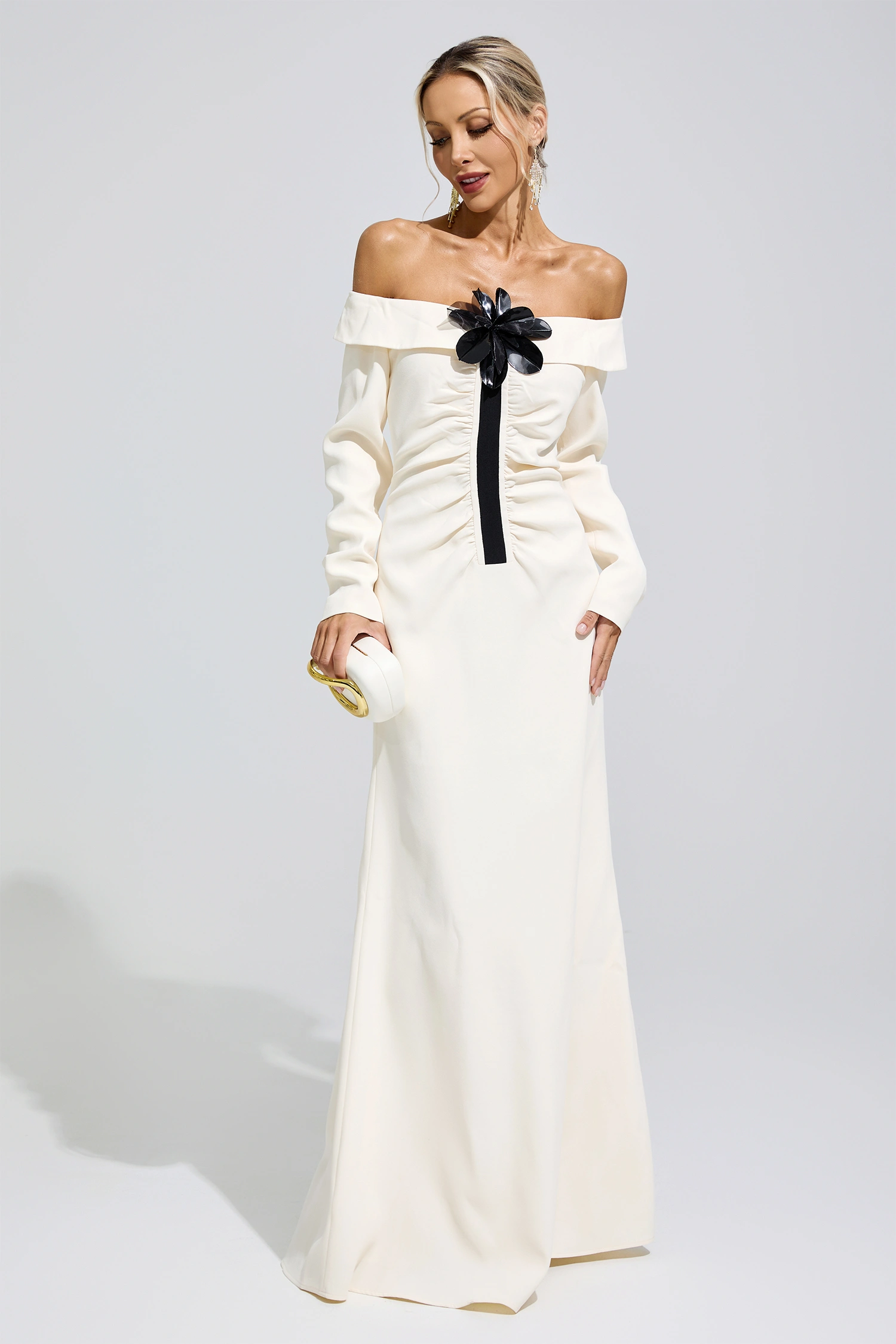 Bingen White Off Shoulder Flower Dress