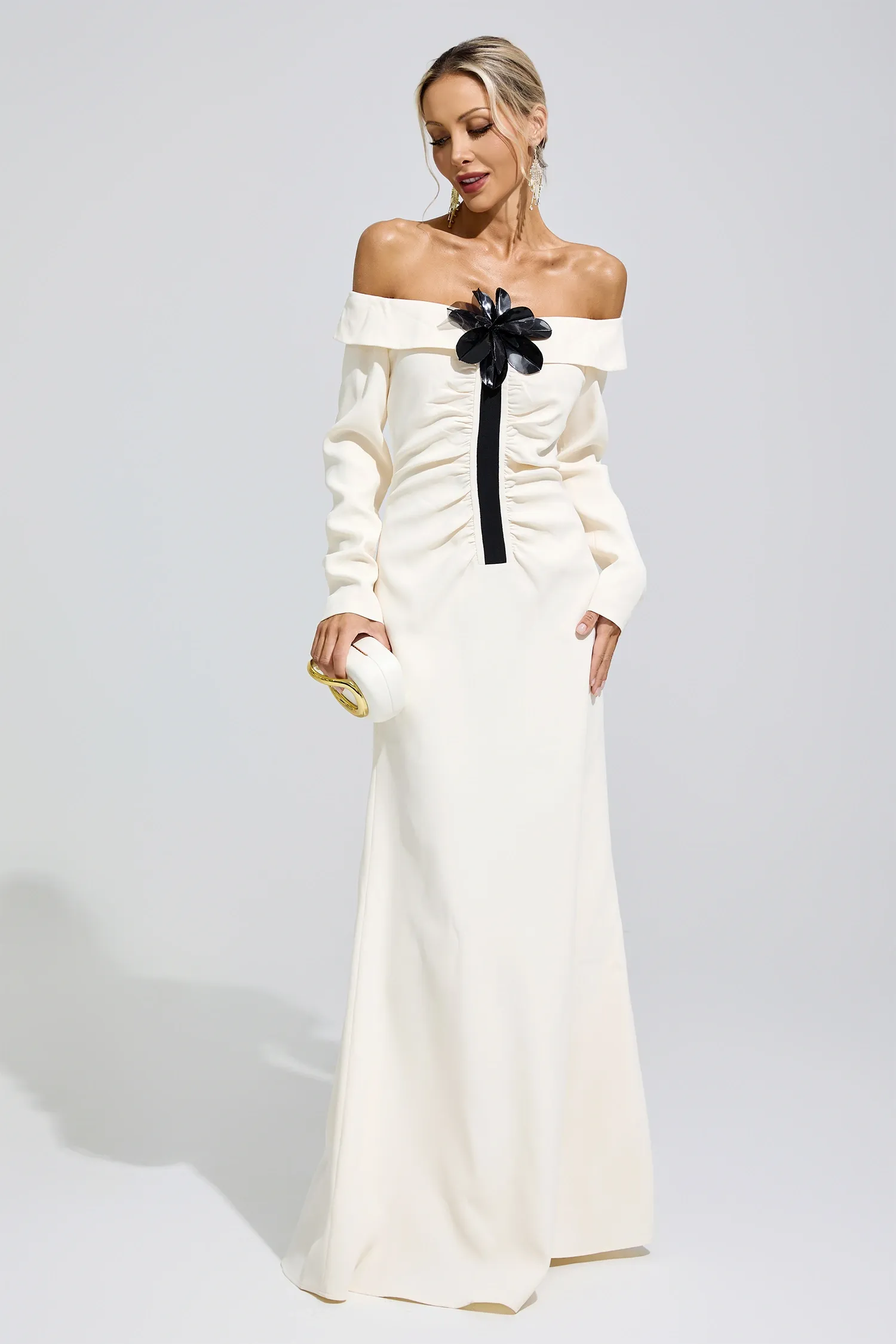 Bingen White Off Shoulder Flower Dress
