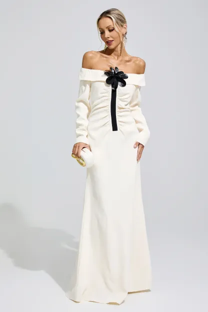 Bingen White Off Shoulder Flower Dress