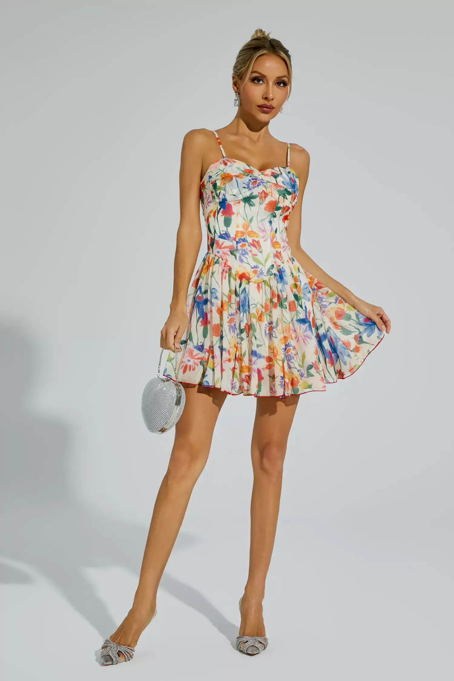 Albert Orange Flower Mini Slip Dress