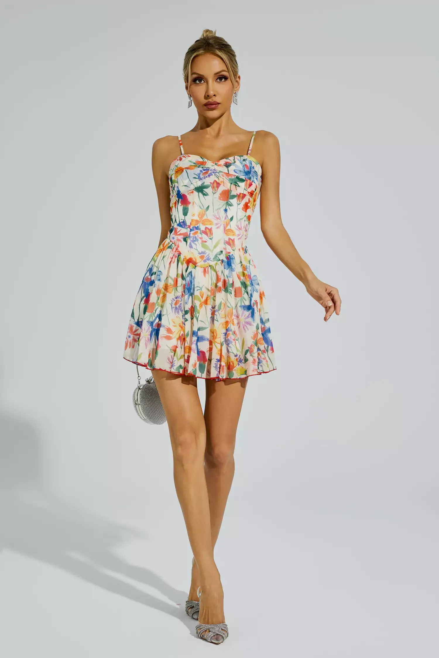 Albert Orange Flower Mini Slip Dress