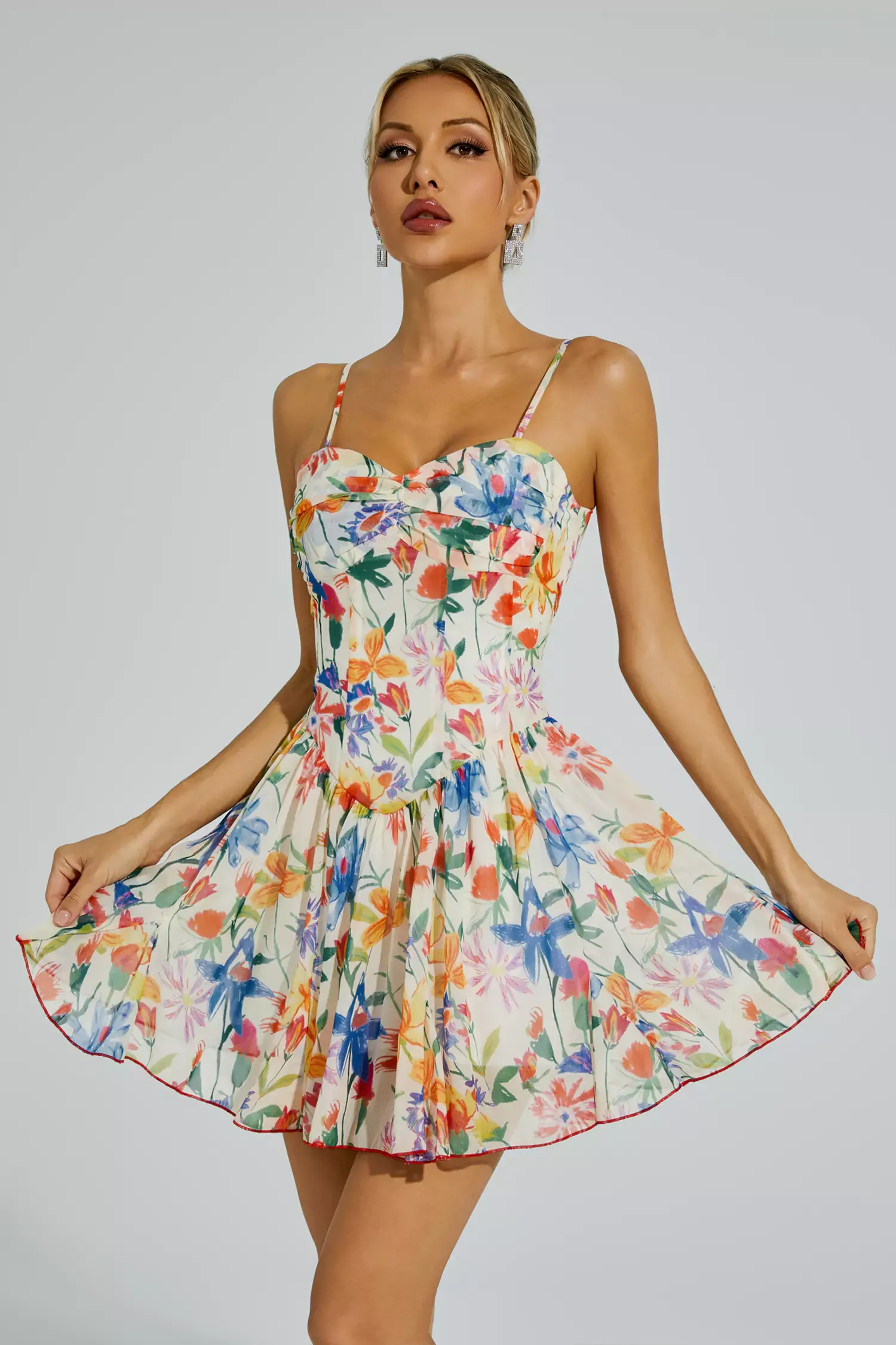 Albert Orange Flower Mini Slip Dress