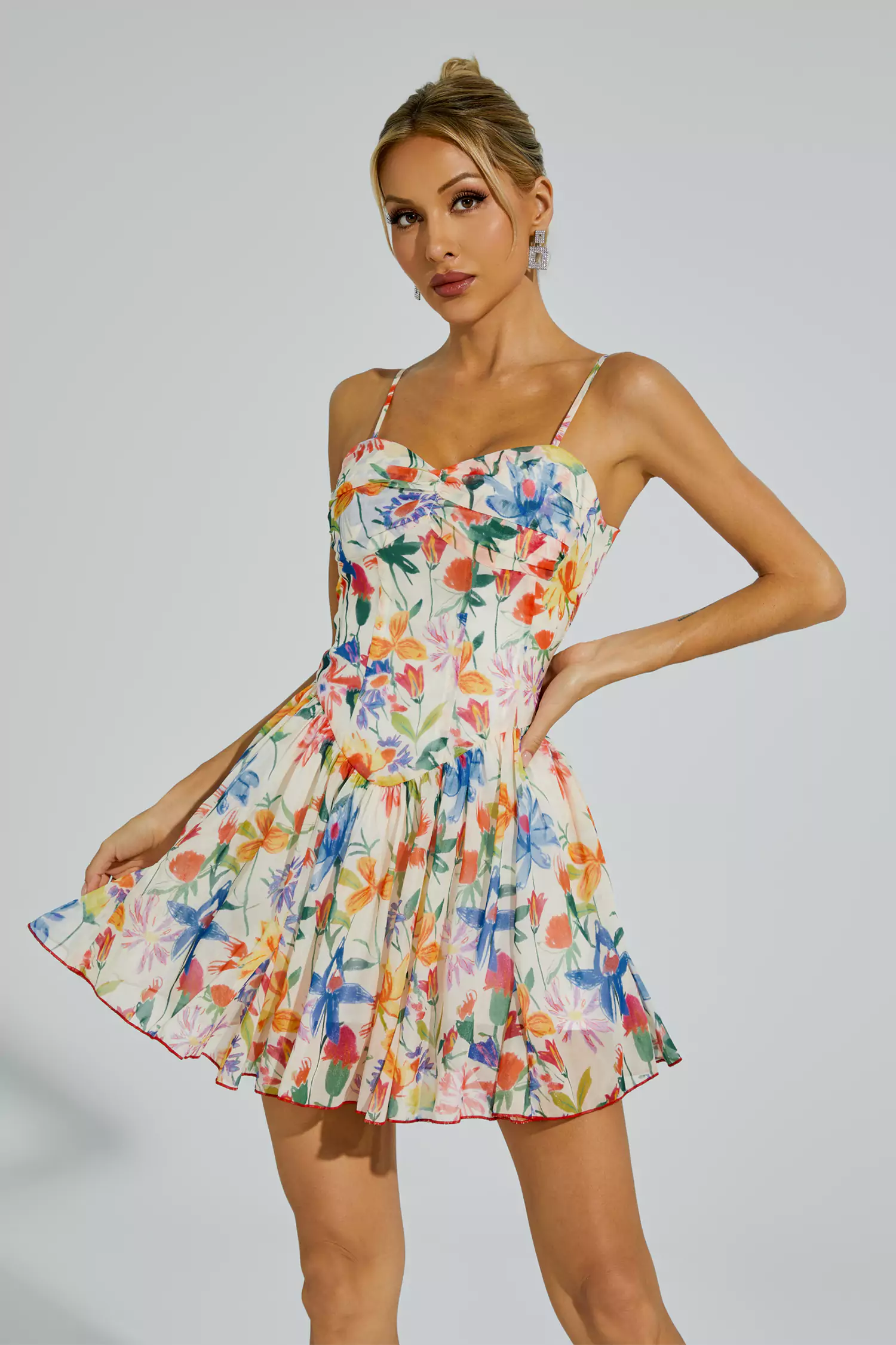 Albert Orange Flower Mini Slip Dress