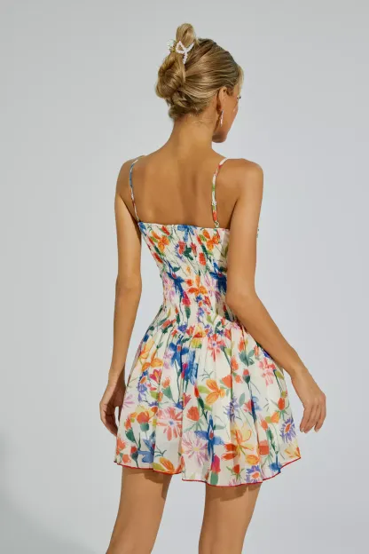Albert Orange Flower Mini Slip Dress