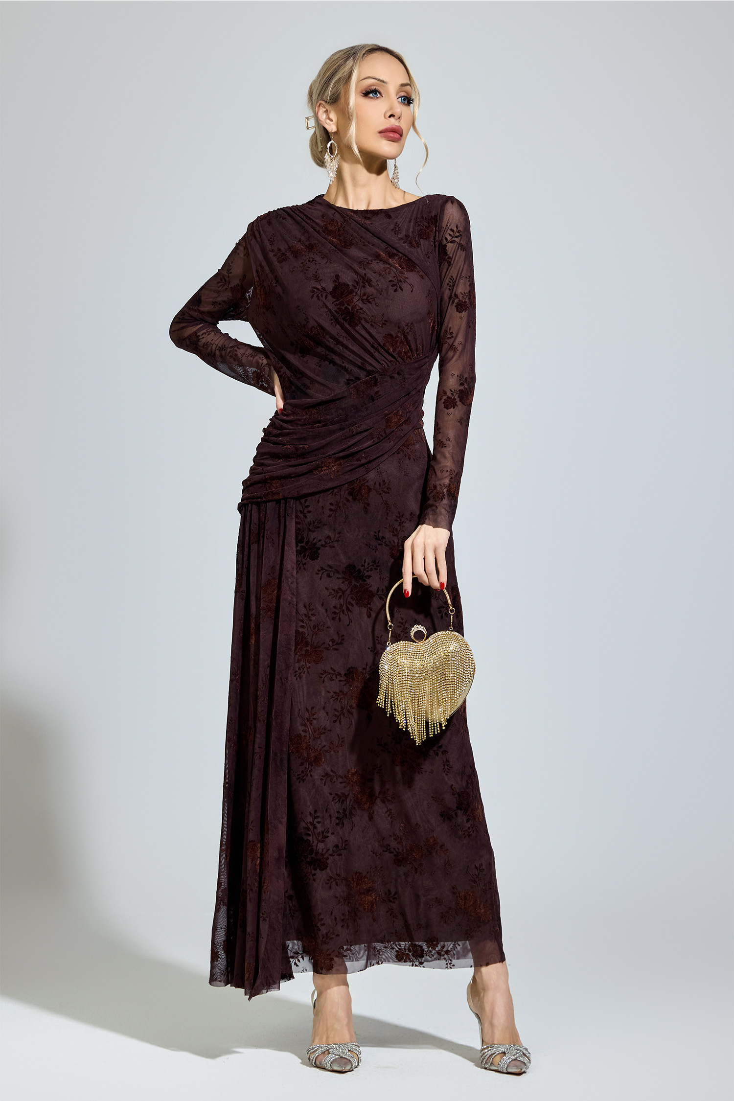Virgil Dark Brown Printed Maxi Dress