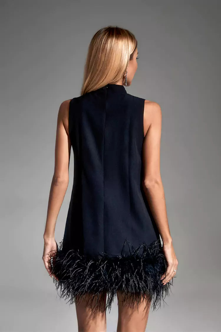Theresa Black Feather Mini Dress