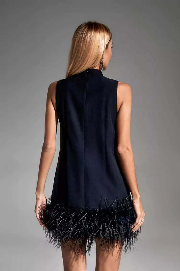Theresa Black Feather Mini Dress