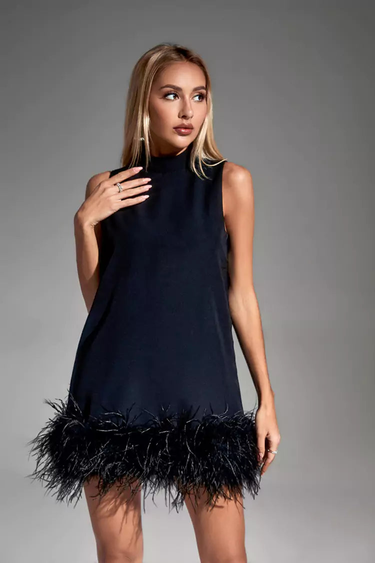 Theresa Black Feather Mini Dress