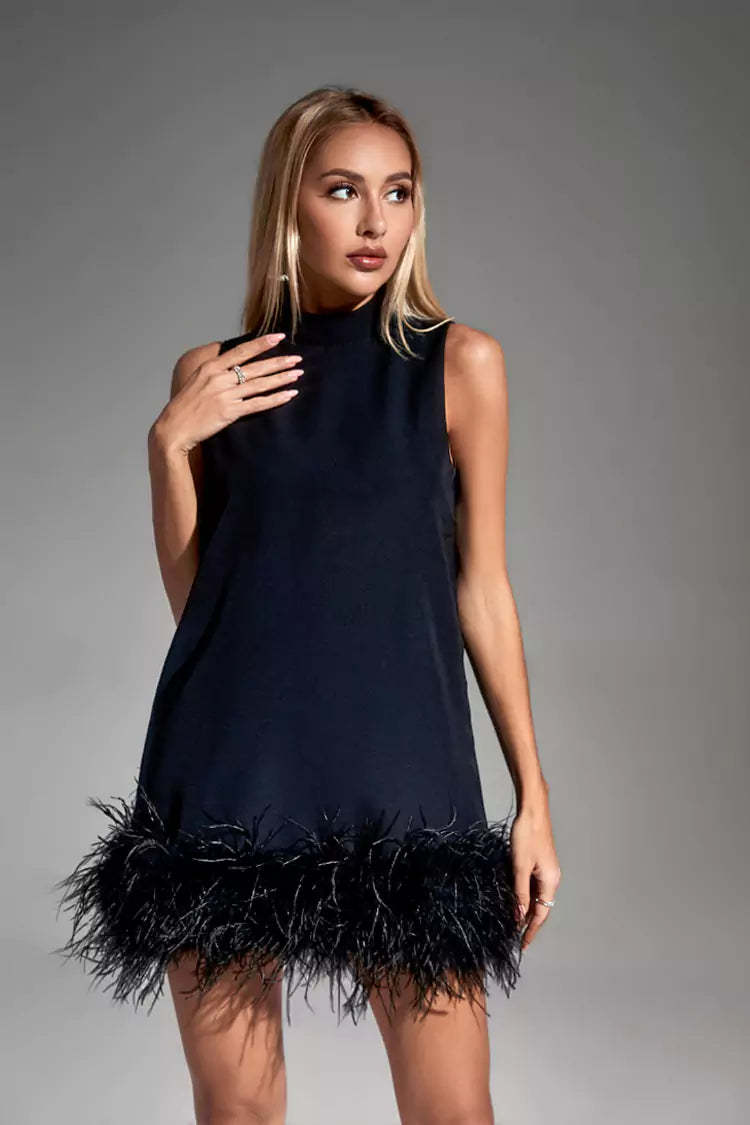 Theresa Black Feather Mini Dress