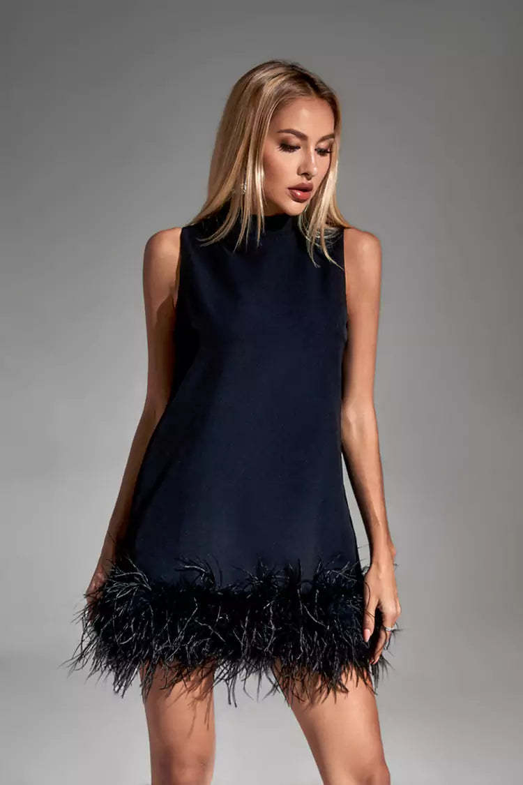 Theresa Black Feather Mini Dress