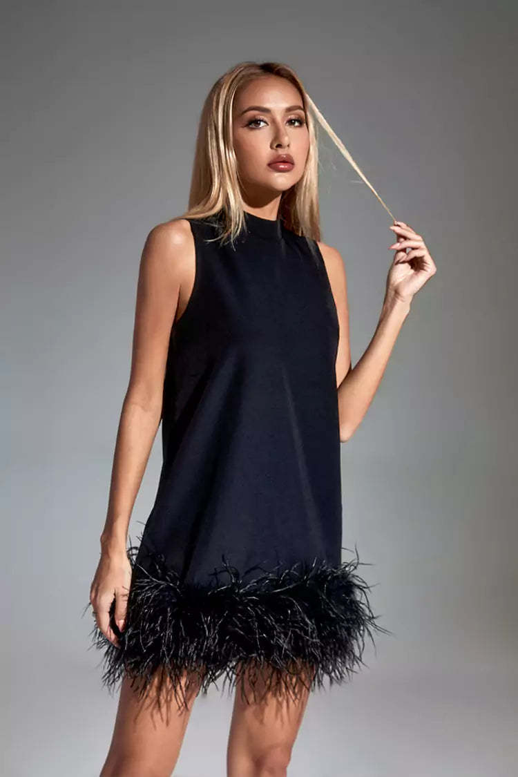 Theresa Black Feather Mini Dress