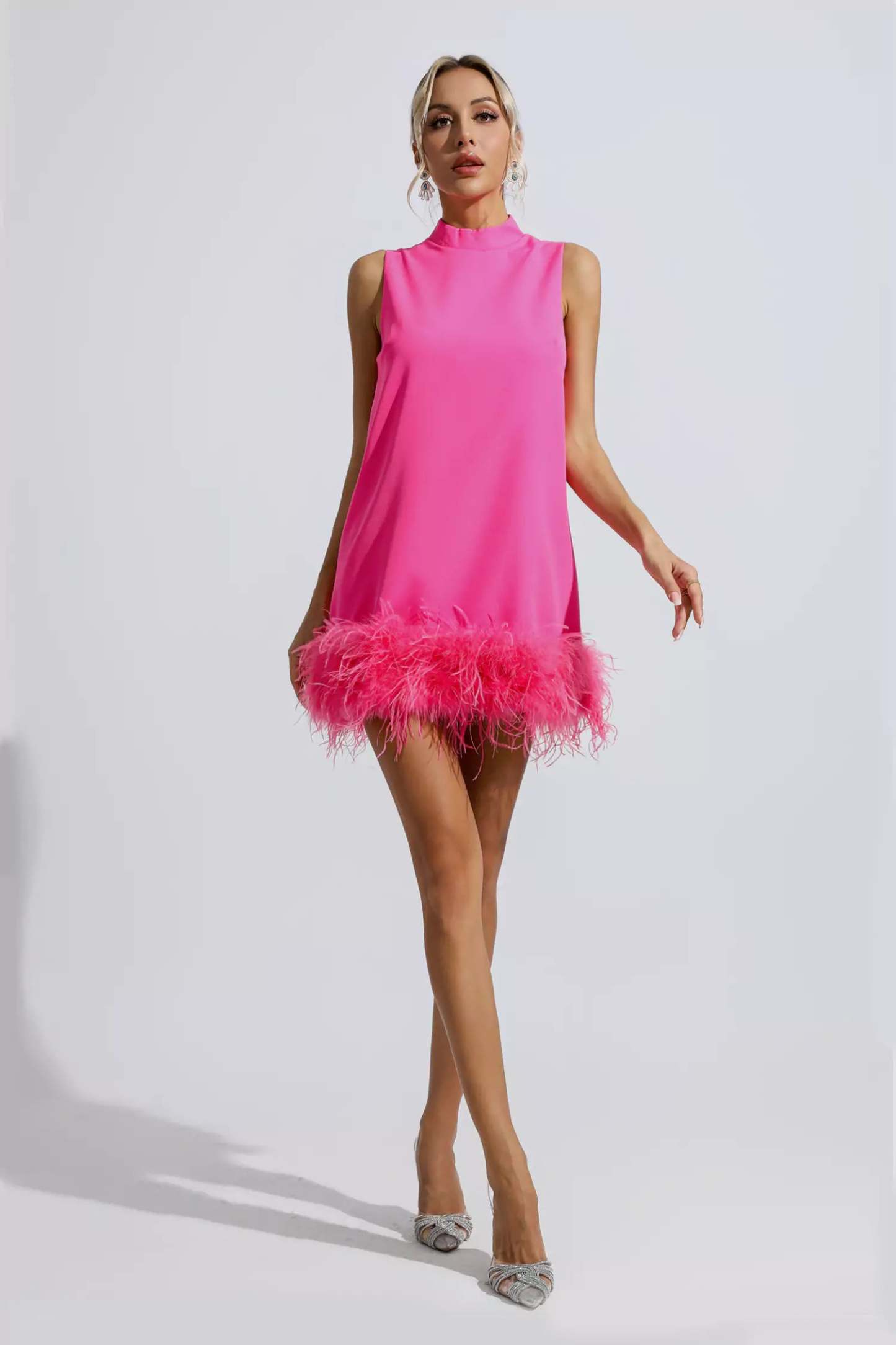 Theresa Pink Feather Mini Dress