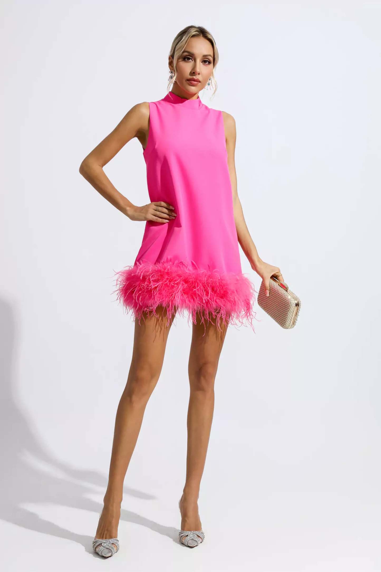 Theresa Pink Feather Mini Dress