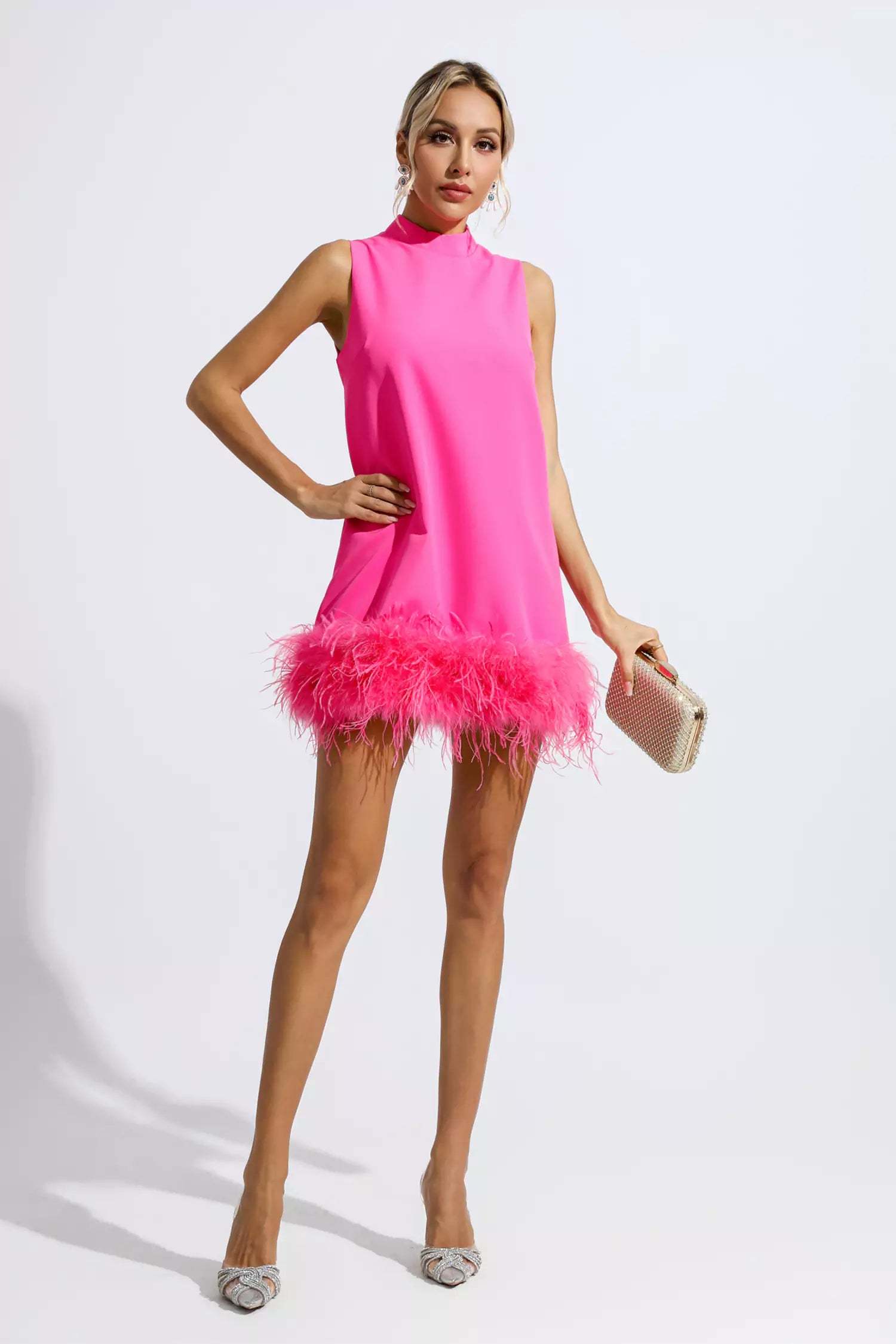 Theresa Pink Feather Mini Dress