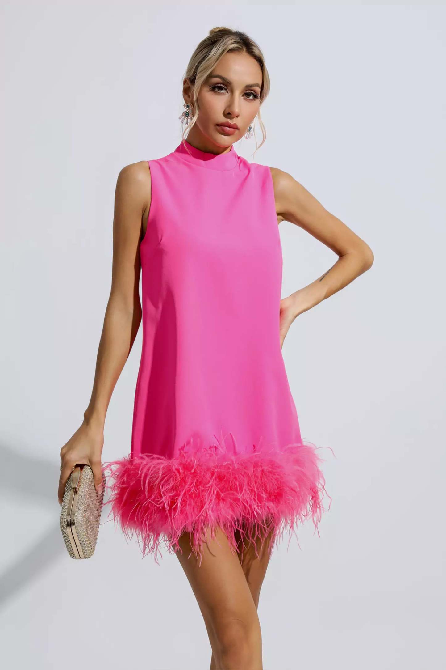 Theresa Pink Feather Mini Dress