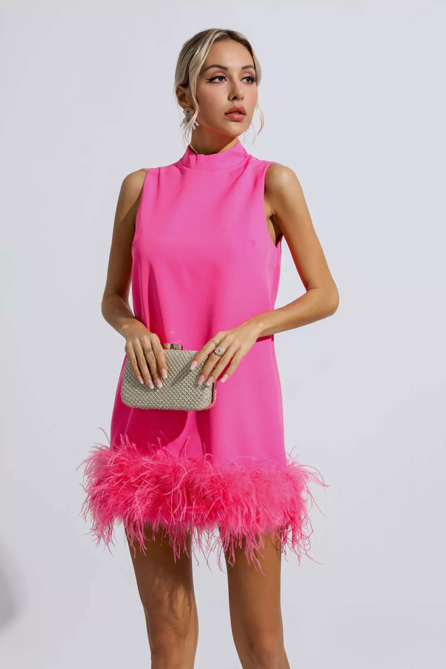 Theresa Pink Feather Mini Dress