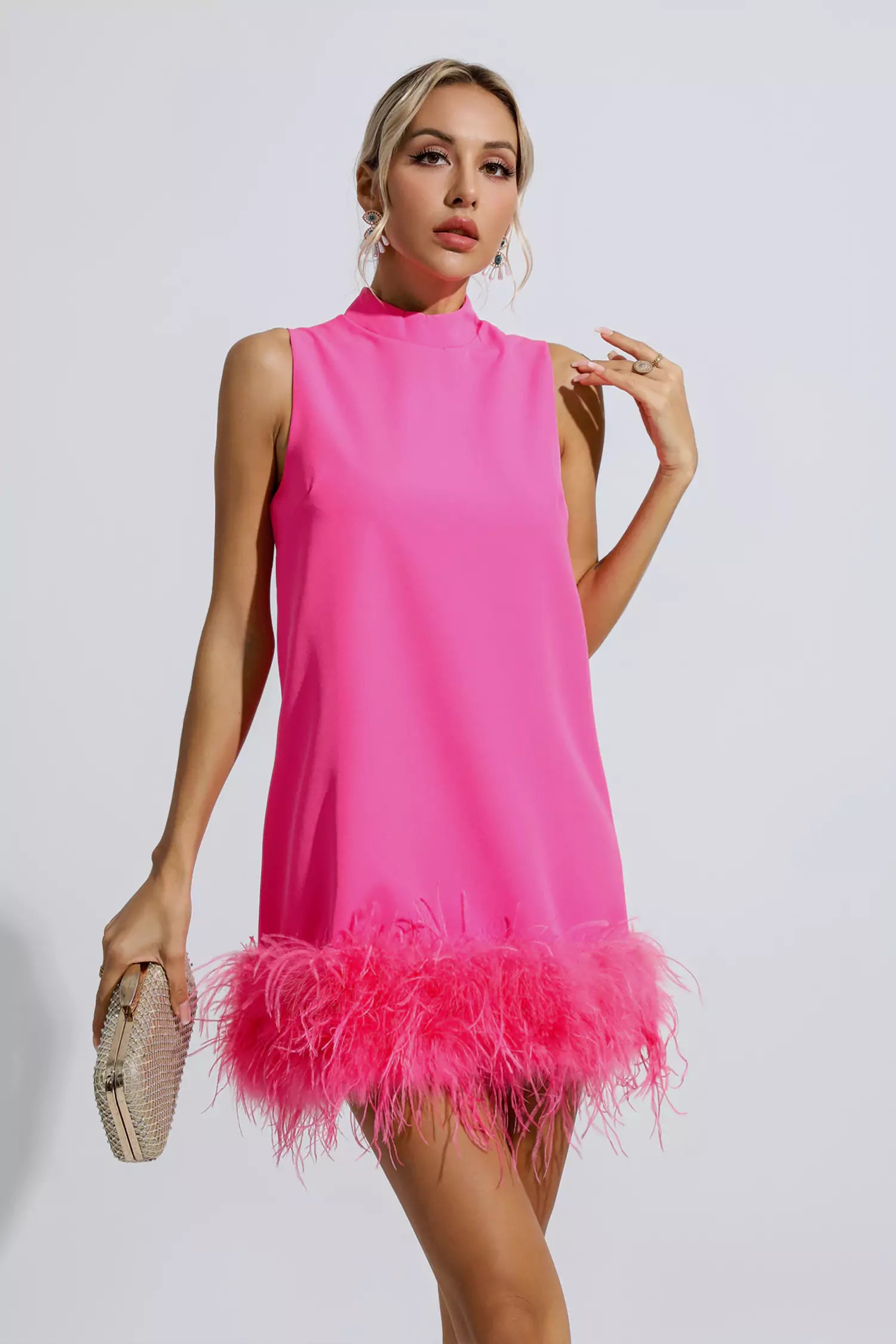 Theresa Pink Feather Mini Dress