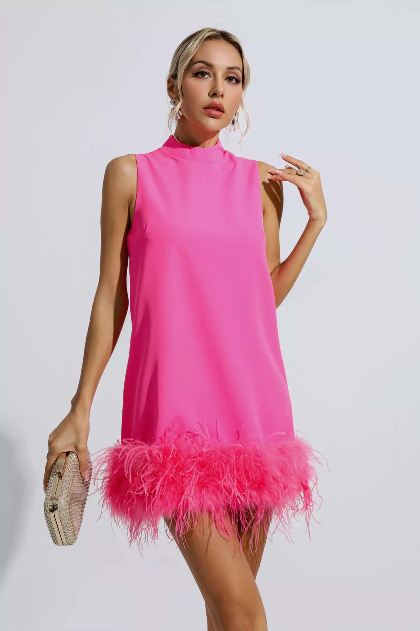 Theresa Pink Feather Mini Dress