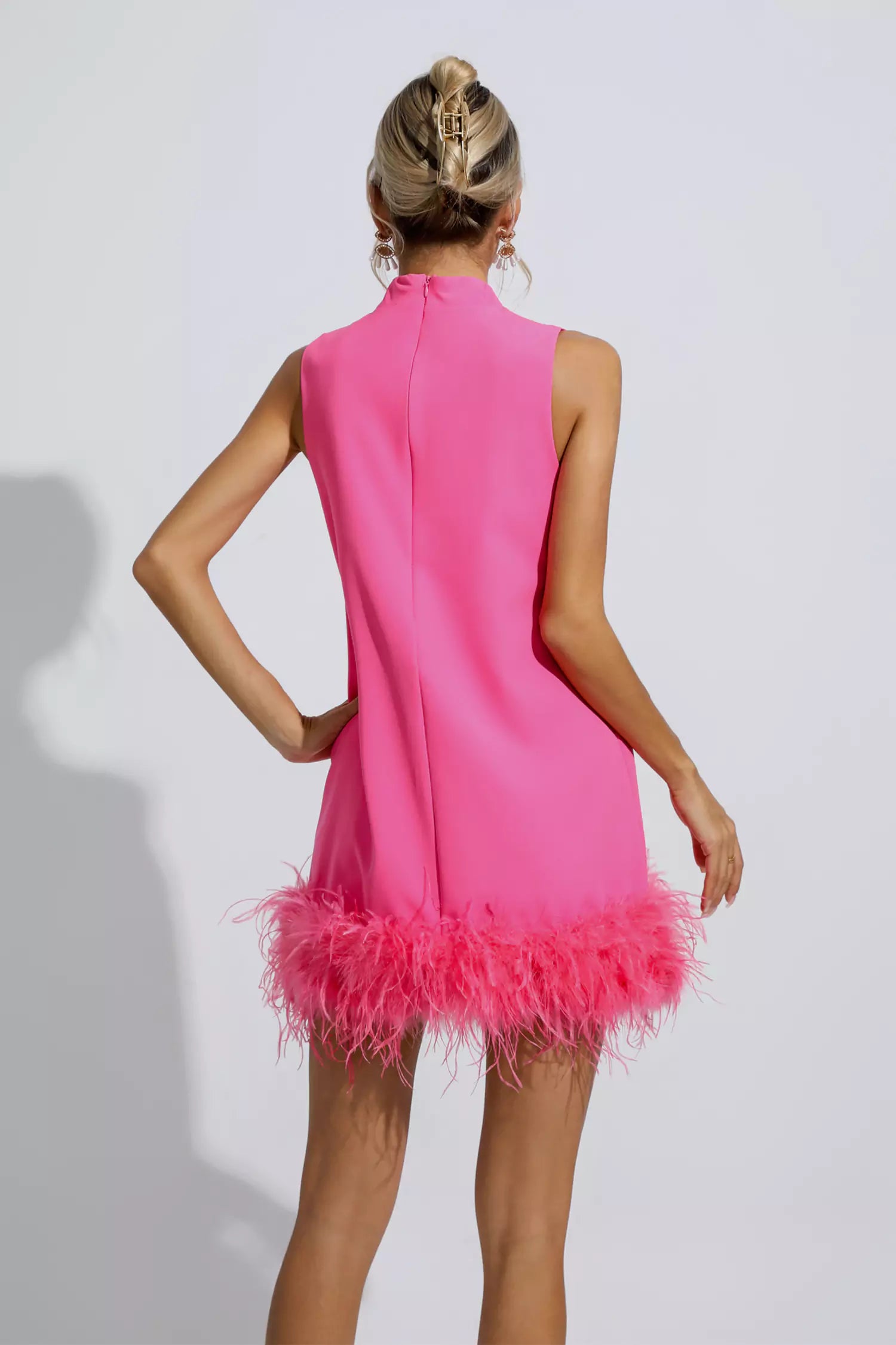 Theresa Pink Feather Mini Dress
