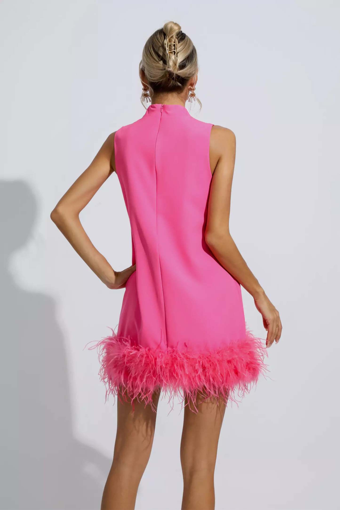 Theresa Pink Feather Mini Dress