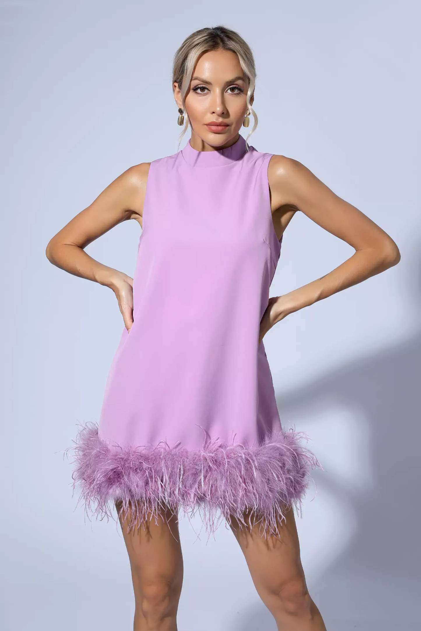 Theresa Purple Feather Mini Dress