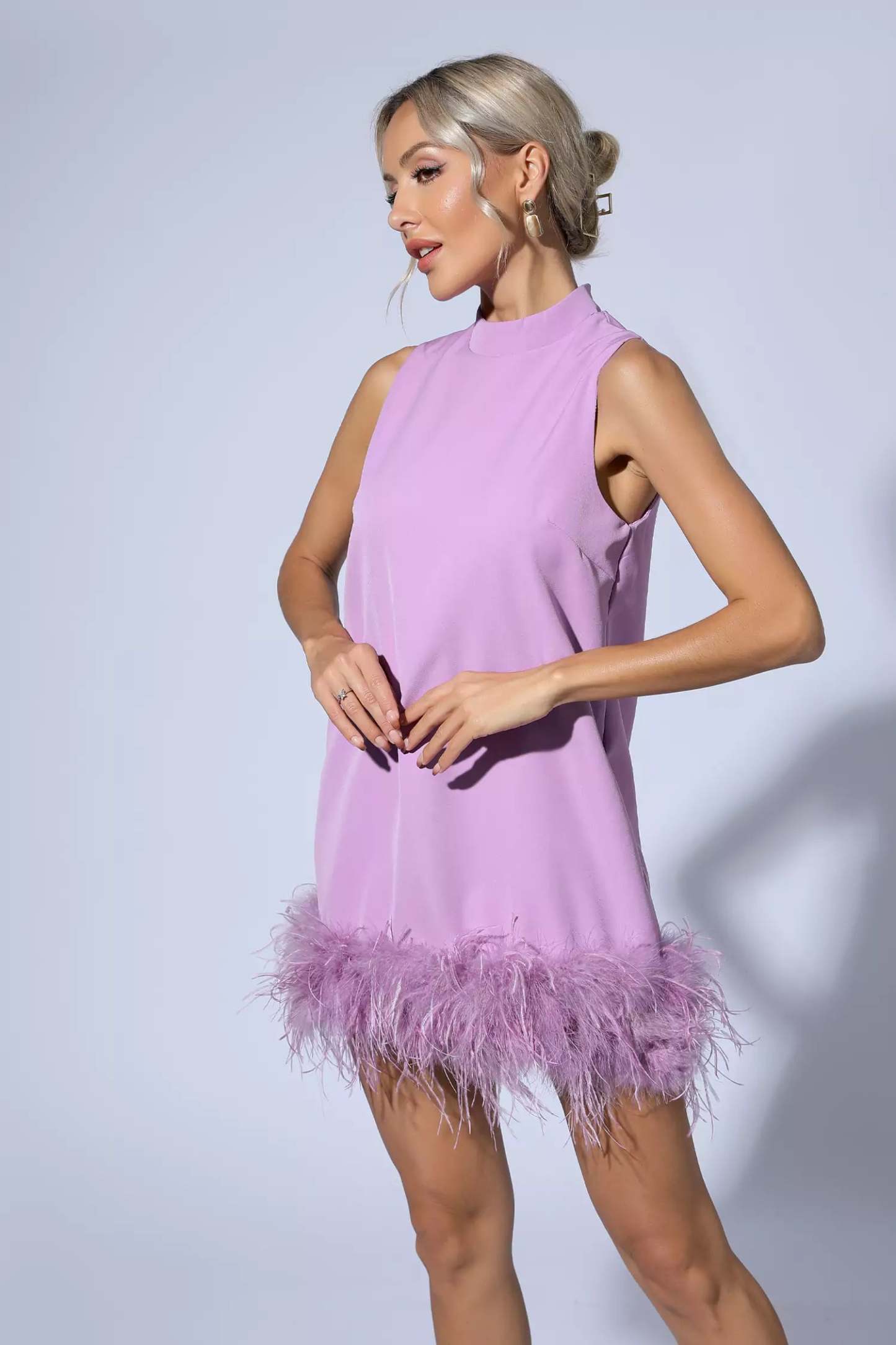 Theresa Purple Feather Mini Dress