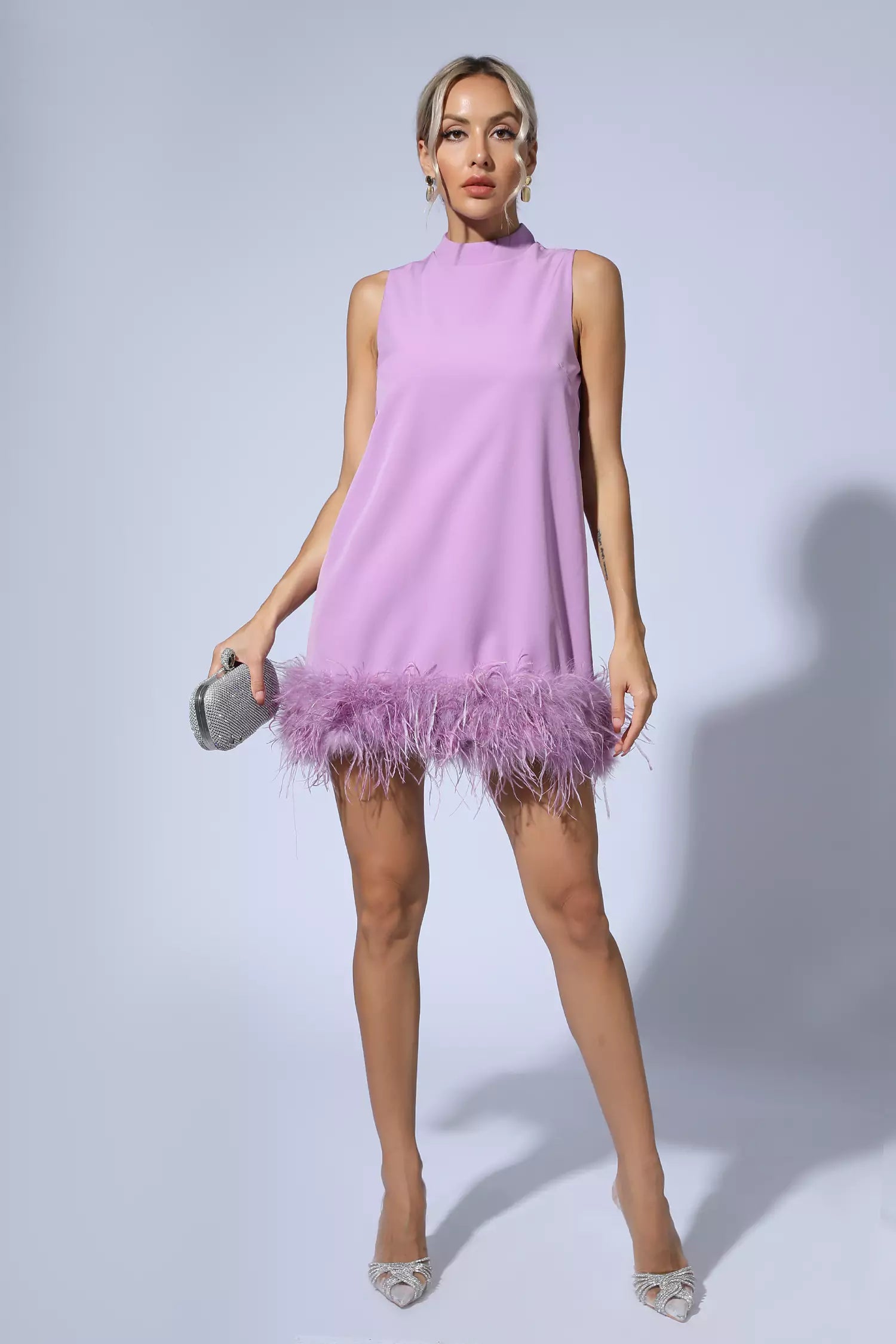 Theresa Purple Feather Mini Dress